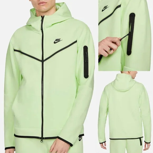 Nike Sportswear Men's L Tech Fleece Full-Zip Hoodie in Light Liquid Lime Black - Picture 1 of 16